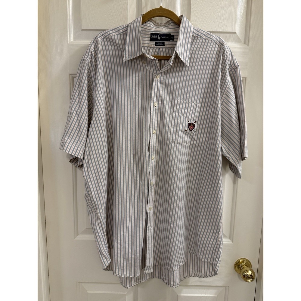 Ralph Lauren Tilden Men's XL Woven Cotton Blue White Red Striped Pockets Shirt